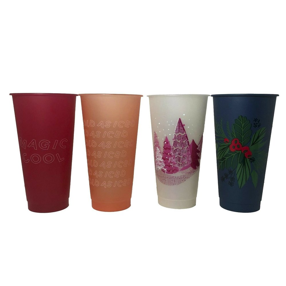 Starbucks Holiday 24 oz/710 ml Plastic Cups for Cold Beverages (Lot of 4)